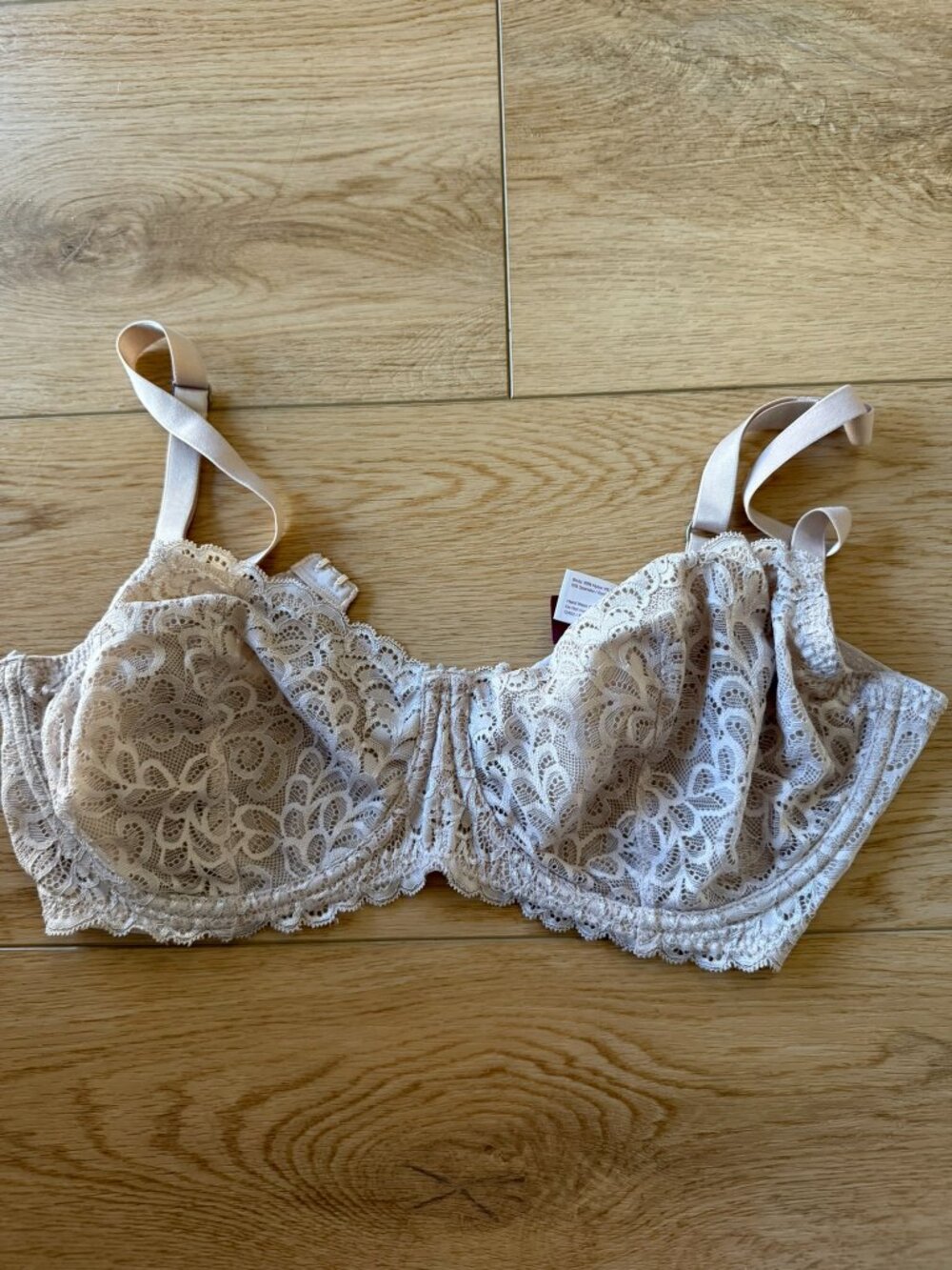 True Full Cup Bra Women's Beige Mesh 36E Underwired Adjustable Strap Comfort